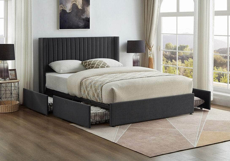 Pending - True Contemporary Grey Velvet Bed - Available in 2 Sizes