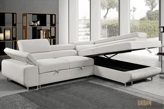 Pending - Urban Cali Hollywood Sleeper Sectional Sofa Bed with Adjustable Headrests and Storage Chaise in Ulani Cream