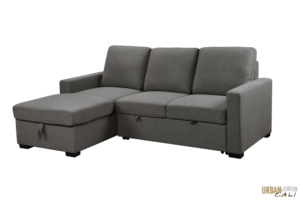 Pending - Urban Cali Left Facing Chaise Sausalito Sleeper Sectional Sofa Bed with Storage Chaise in Solis Dark Grey