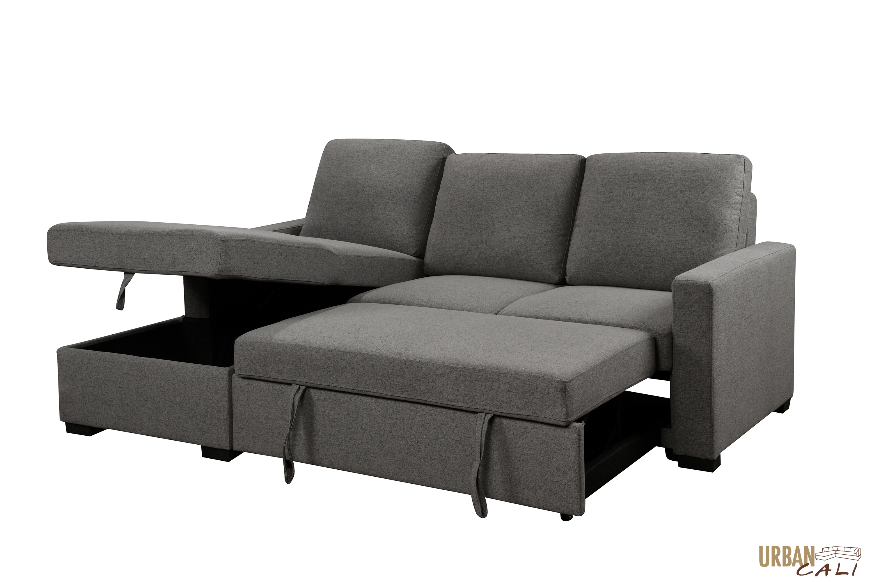 Pending - Urban Cali Sausalito Sleeper Sectional Sofa Bed with Storage Chaise in Solis Dark Grey