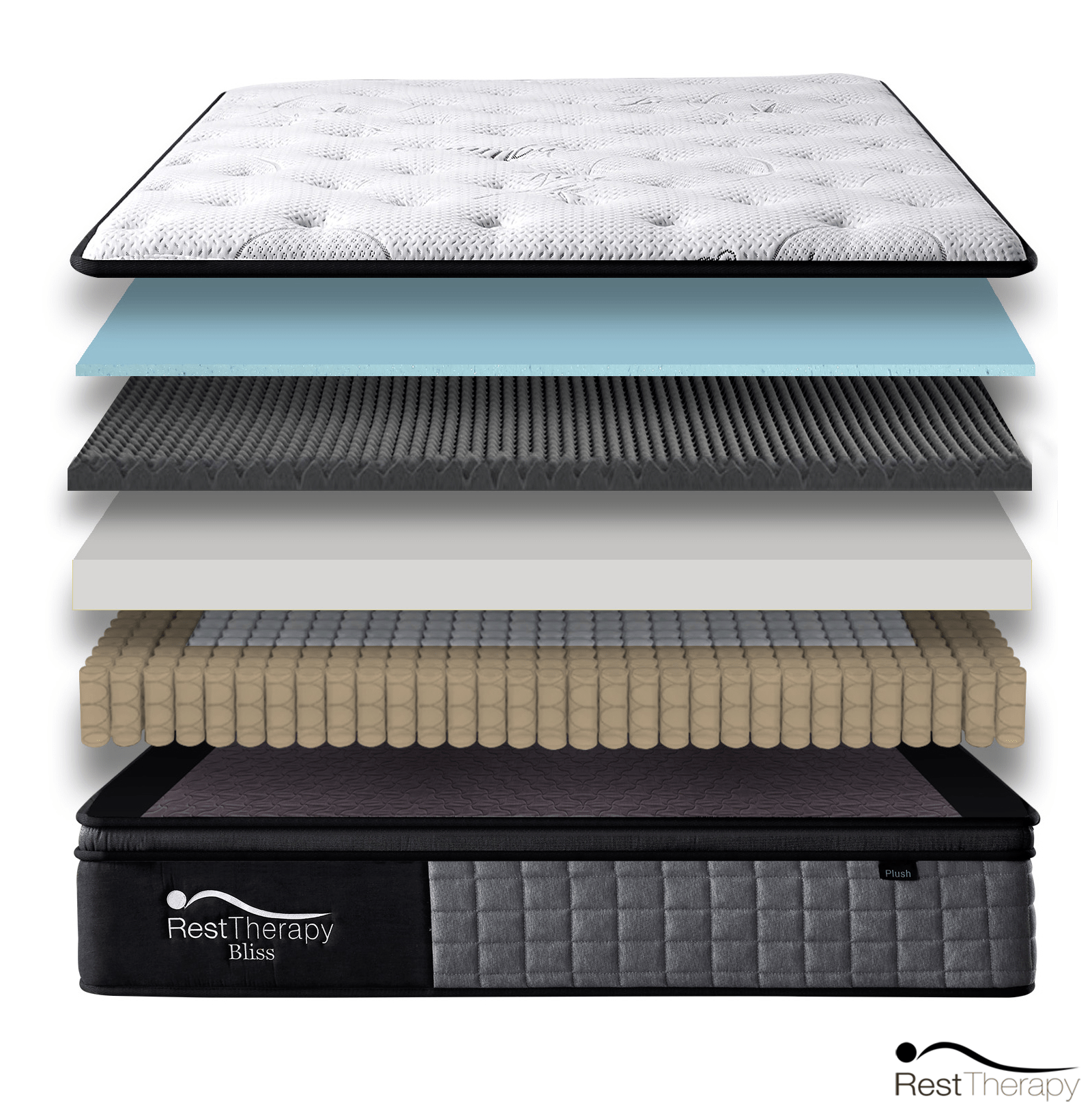 Rest Therapy Mattress 12 Inch Bliss Bamboo Plush Hybrid Pocket Coil Mattress with Cool Gel Memory Foam - Available in 4 Sizes