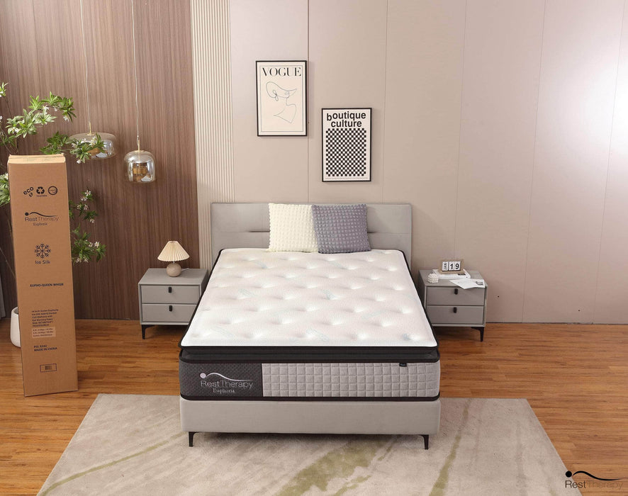 Rest Therapy Mattress 14 Inch Euphoria Cooling Pillow Top Plush Hybrid Pocket Coil Mattress with Cool Gel Memory Foam - Available in 2 Sizes