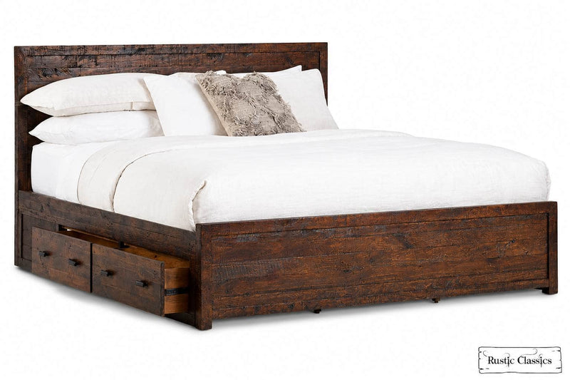 Rustic Classics Bed King Whistler Reclaimed Wood Platform Bed with 4 Storage Drawers in Brown - Available in 2 Sizes