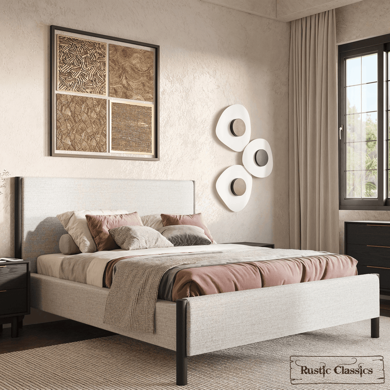 Rustic Classics Bed Muskoka Upholstered Oak Platform Bed in Black - Available in 2 Sizes