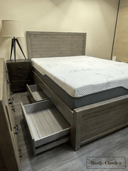 Rustic Classics Bed Whistler Reclaimed Wood Platform Bed with 4 Storage Drawers in Grey - Available in 2 Sizes