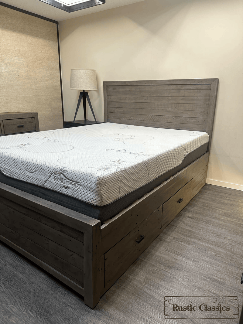 Rustic Classics Bed Whistler Reclaimed Wood Platform Bed with 4 Storage Drawers in Grey - Available in 2 Sizes