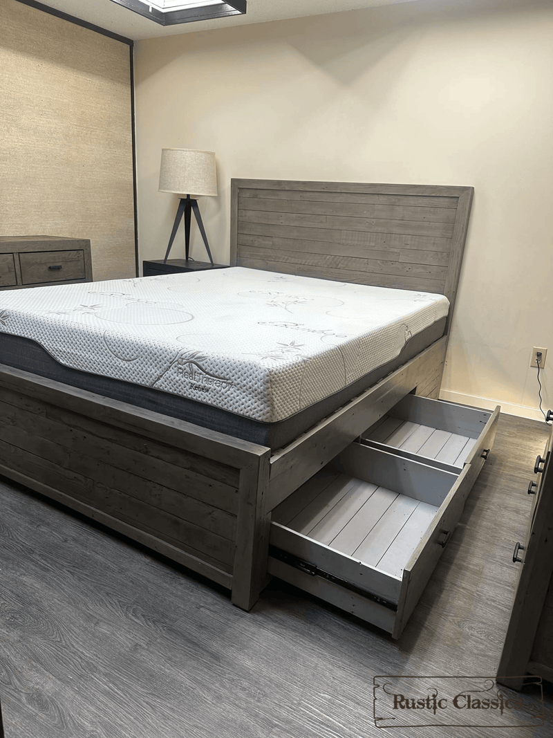Rustic Classics Bed Whistler Reclaimed Wood Platform Bed with 4 Storage Drawers in Grey - Available in 2 Sizes