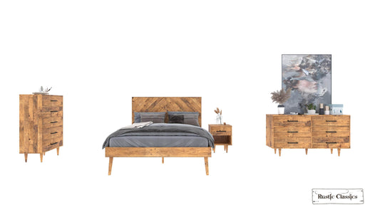 Rustic Classics Bedroom Set Cypress 4 Piece Reclaimed Wood Platform Bedroom Furniture Set in Spice - Available in 2 Sizes