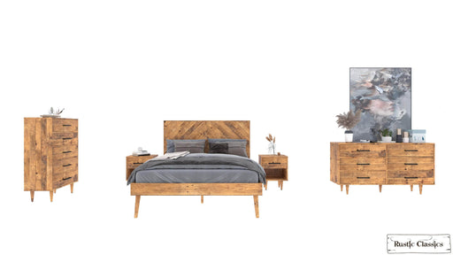 Rustic Classics Bedroom Set Cypress 5 Piece Reclaimed Wood Platform Bedroom Furniture Set in Spice - Available in 2 Sizes