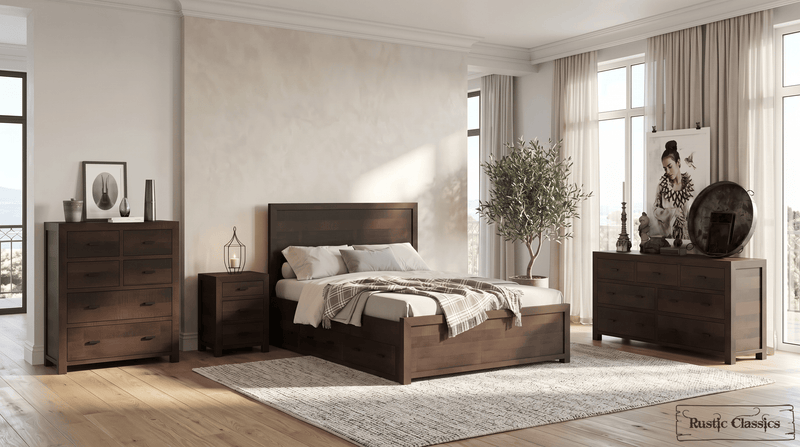 Rustic Classics Bedroom Set Whistler 4 Piece Reclaimed Wood Storage Platform Bedroom Furniture Set in Brown - Available in 2 Sizes