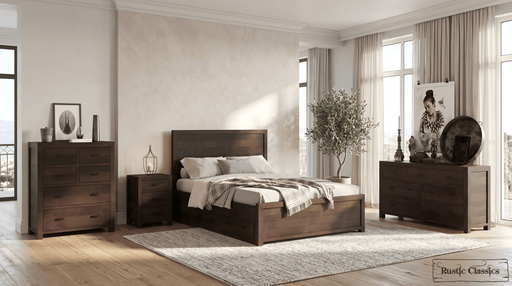 Rustic Classics Bedroom Set Whistler 4 Piece Reclaimed Wood Storage Platform Bedroom Furniture Set in Brown - Available in 2 Sizes