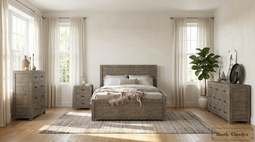 Rustic Classics Bedroom Set Whistler 4 Piece Reclaimed Wood Storage Platform Bedroom Furniture Set in Grey - Available in 2 Sizes