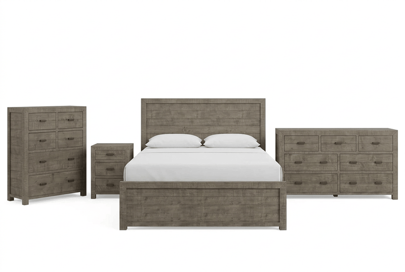 Rustic Classics Bedroom Set Whistler 4 Piece Reclaimed Wood Storage Platform Bedroom Furniture Set in Grey - Available in 2 Sizes