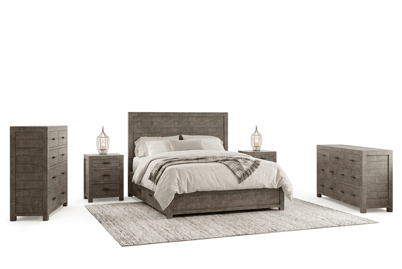 Rustic Classics Bedroom Set Whistler 5 Piece Reclaimed Wood Storage Platform Bedroom Furniture Set in Grey - Available in 2 Sizes