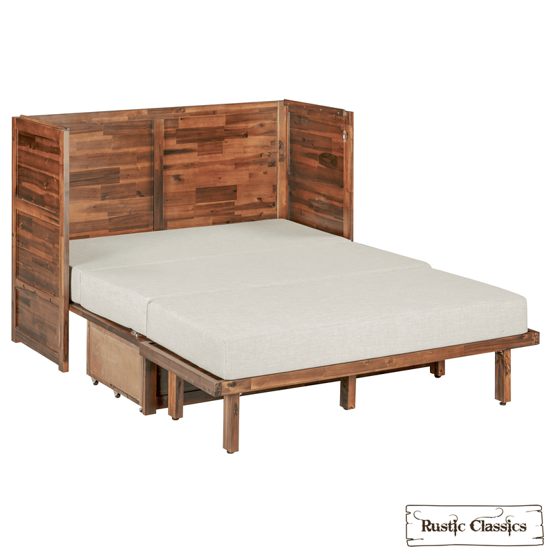 Rustic Classics Murphy Bed Stow Full Size Murphy Bed Cabinet with Gel Memory Foam Mattress - Available in 4 Colours