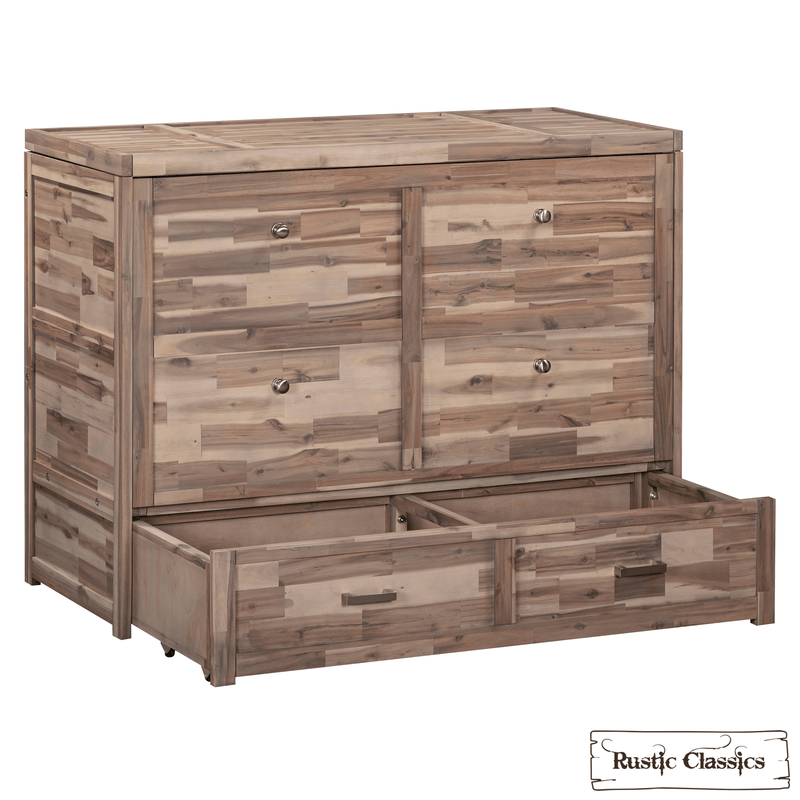 Rustic Classics Murphy Bed Stow Full Size Murphy Bed Cabinet with Gel Memory Foam Mattress - Available in 4 Colours