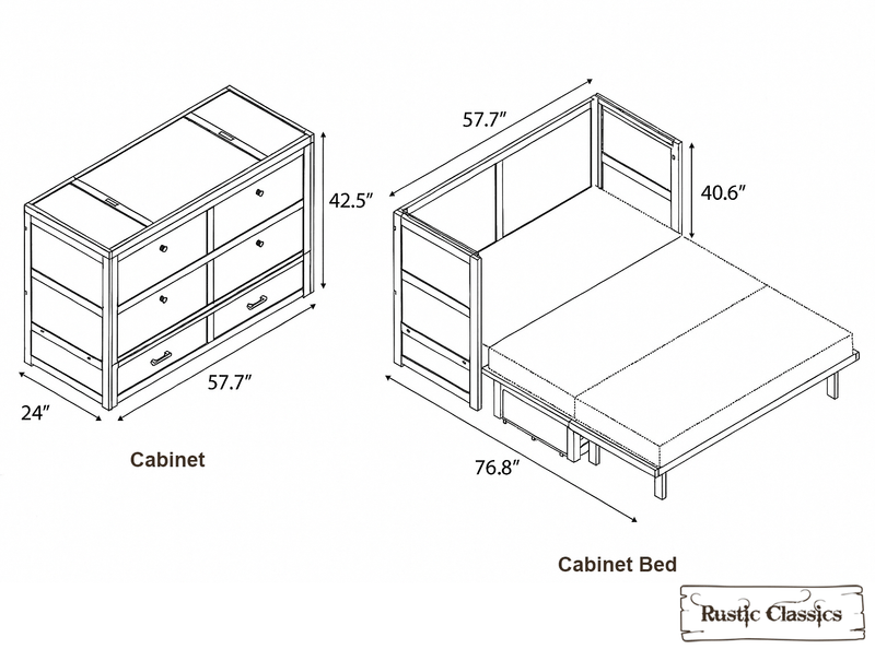 Rustic Classics Murphy Bed Stow Full Size Murphy Bed Cabinet with Gel Memory Foam Mattress - Available in 4 Colours