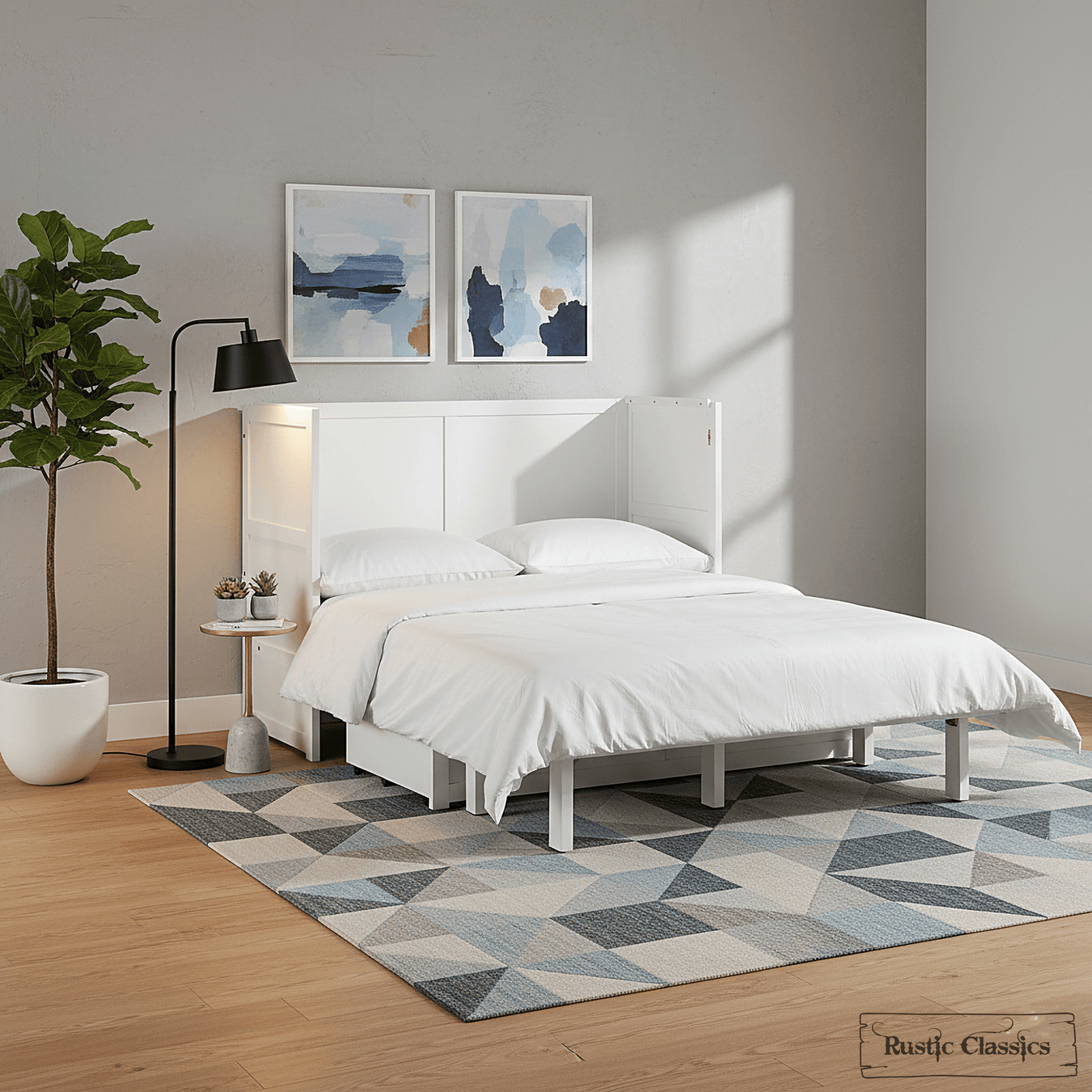 Rustic Classics Murphy Bed Stow Full Size Murphy Bed Cabinet with Gel Memory Foam Mattress - Available in 4 Colours