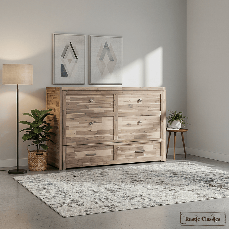 Rustic Classics Murphy Bed Stow Full Size Murphy Bed Cabinet with Gel Memory Foam Mattress - Available in 4 Colours