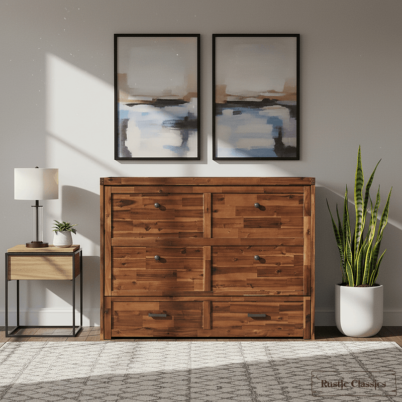 Rustic Classics Murphy Bed Stow Full Size Murphy Bed Cabinet with Gel Memory Foam Mattress - Available in 4 Colours