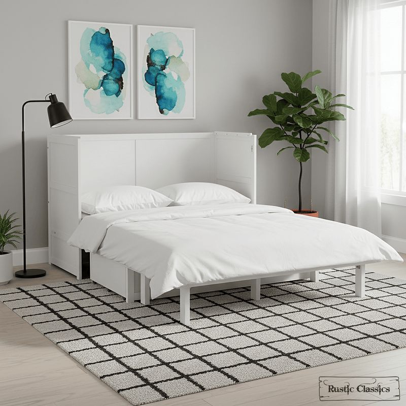 Rustic Classics Murphy Bed Stow King Size Murphy Bed Cabinet with Gel Memory Foam Mattress - Available in 2 Colours