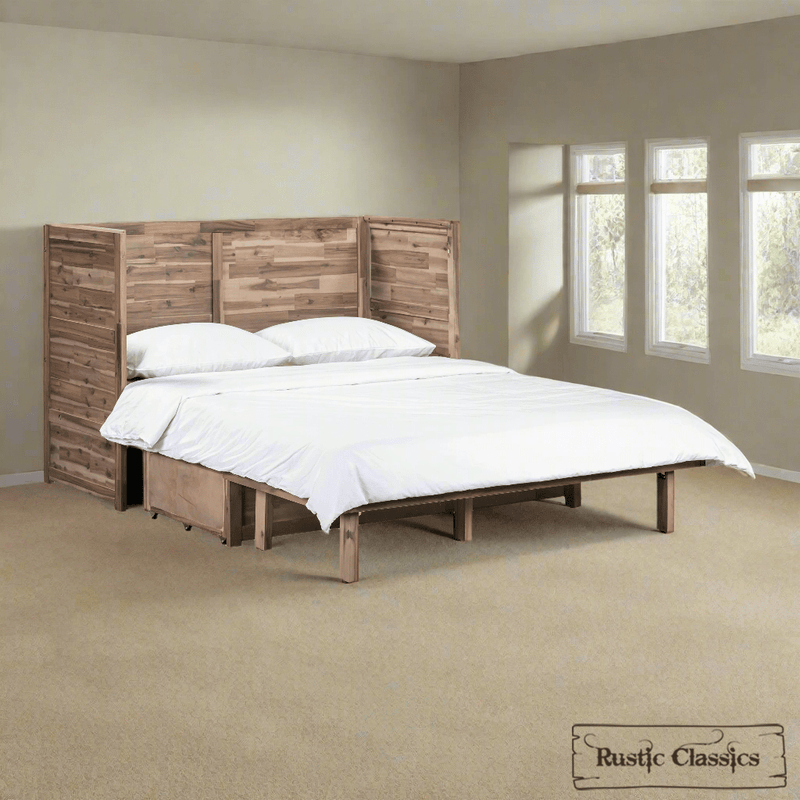 Rustic Classics Murphy Bed Stow Queen Size Murphy Bed Cabinet with Gel Memory Foam Mattress - Available in 4 Colours