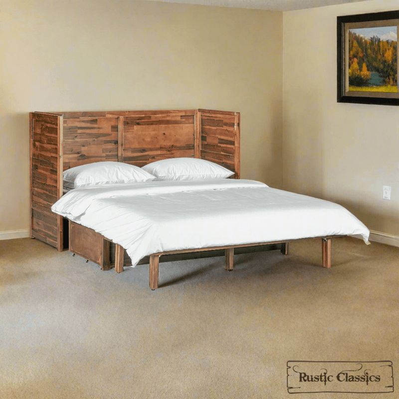 Rustic Classics Murphy Bed Stow Queen Size Murphy Bed Cabinet with Gel Memory Foam Mattress - Available in 4 Colours