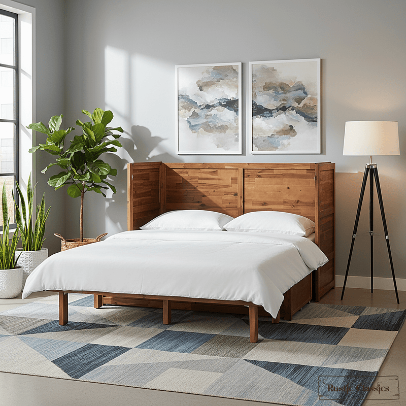 Rustic Classics Murphy Bed Stow Queen Size Murphy Bed Cabinet with Gel Memory Foam Mattress - Available in 4 Colours