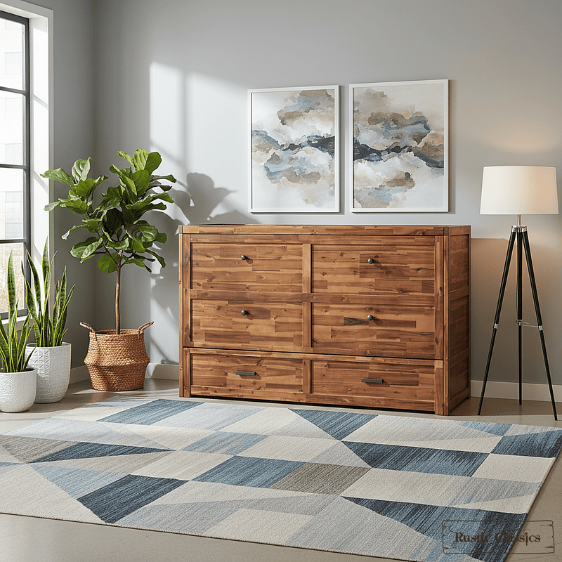 Rustic Classics Murphy Bed Stow Queen Size Murphy Bed Cabinet with Gel Memory Foam Mattress - Available in 4 Colours