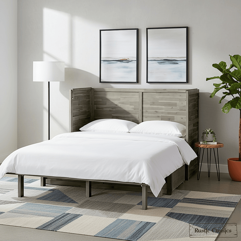 Rustic Classics Murphy Bed Stow Queen Size Murphy Bed Cabinet with Gel Memory Foam Mattress - Available in 4 Colours