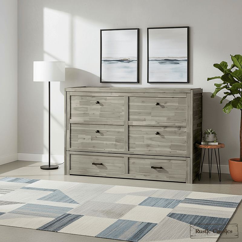 Rustic Classics Murphy Bed Stow Queen Size Murphy Bed Cabinet with Gel Memory Foam Mattress - Available in 4 Colours