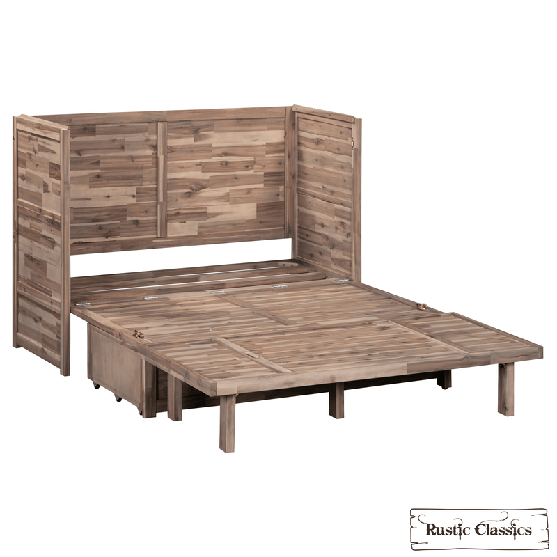 Rustic Classics Stow Full Size Murphy Bed Cabinet with Gel Memory Foam Mattress - Available in 4 Colours