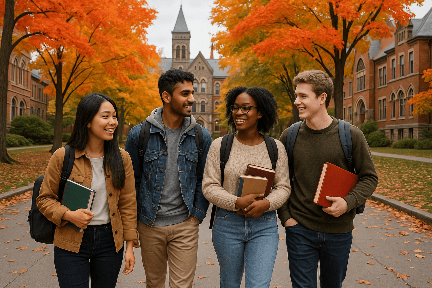 Students walking together at a Canadian university campus