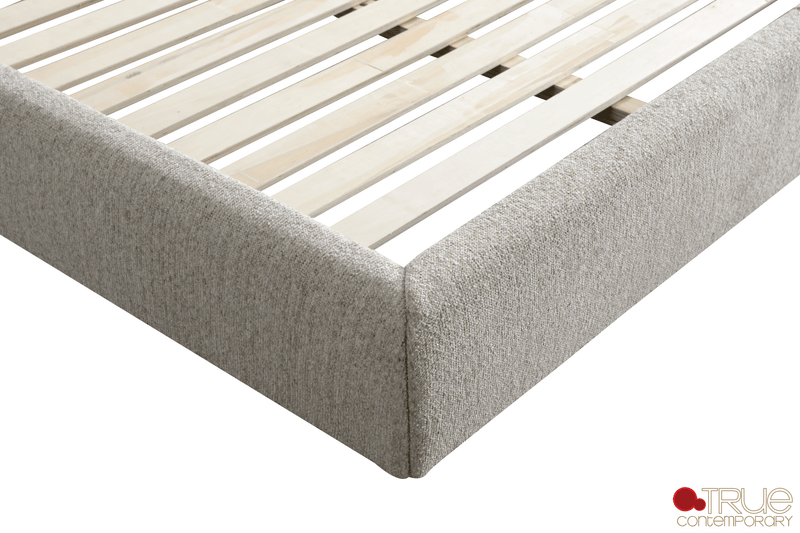 Ashford Beige Fabric Upholstered Platform Bed with Oak Legs- Available in 3 Sizes