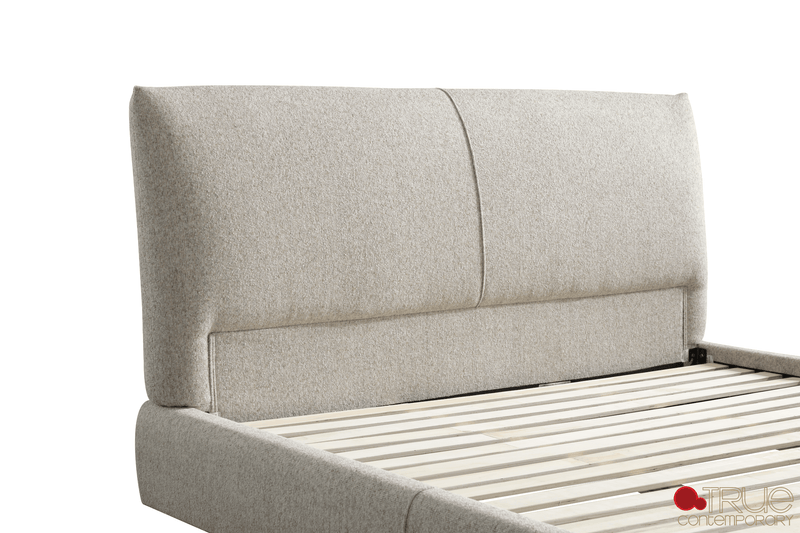 Ashford Beige Fabric Upholstered Platform Bed with Oak Legs- Available in 3 Sizes