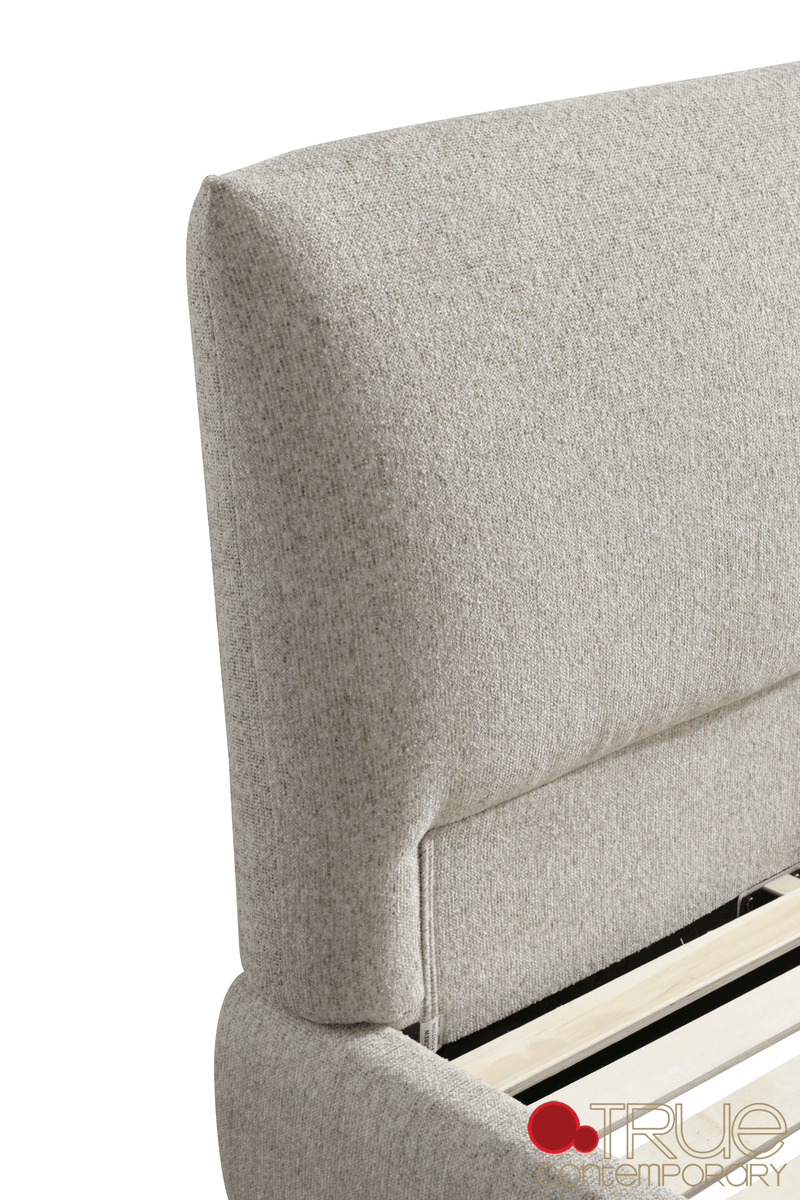 Ashford Beige Fabric Upholstered Platform Bed with Oak Legs- Available in 3 Sizes