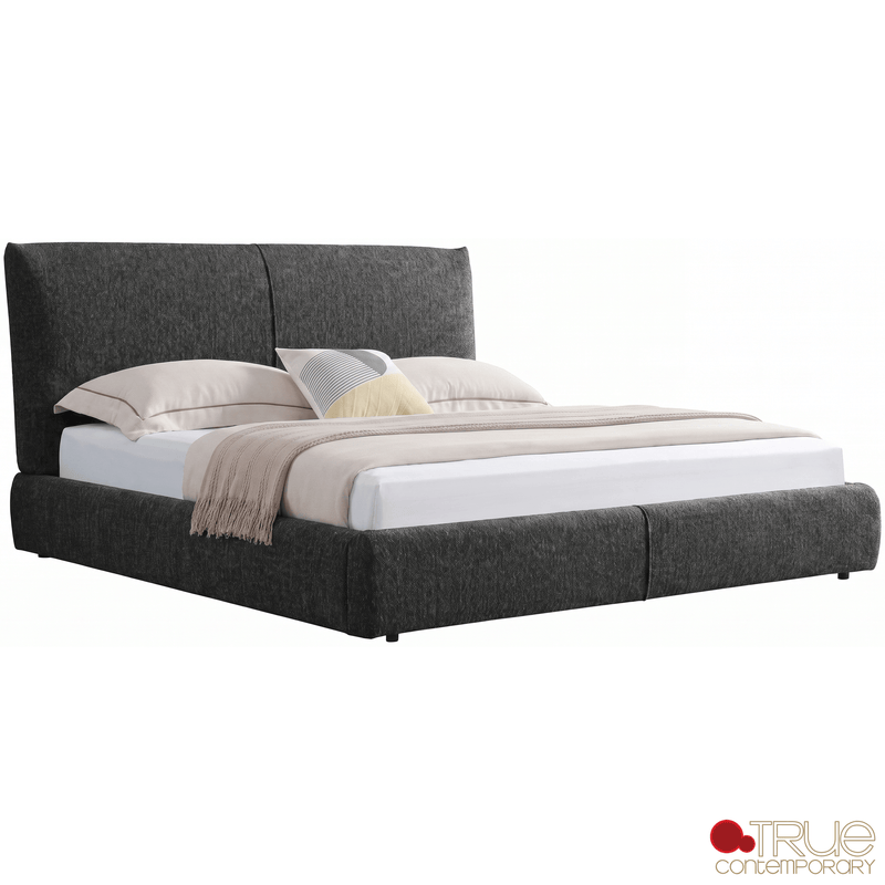 Ashford Grey Fabric Upholstered Platform Bed with Oak Legs - Available in 3 Sizes