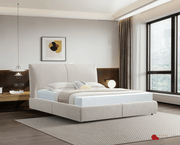 True Contemporary Bed Ashford Beige Fabric Upholstered Platform Bed with Oak Legs- Available in 3 Sizes