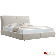 True Contemporary Bed Ashford Beige Fabric Upholstered Platform Bed with Oak Legs- Available in 3 Sizes
