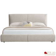 True Contemporary Bed Ashford Beige Fabric Upholstered Platform Bed with Oak Legs- Available in 3 Sizes