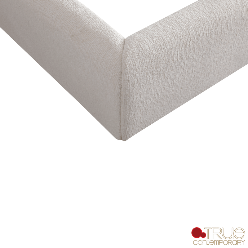 True Contemporary Bed Ashford Beige Fabric Upholstered Platform Bed with Oak Legs- Available in 3 Sizes