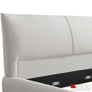 True Contemporary Bed Ashford Beige Fabric Upholstered Platform Bed with Oak Legs- Available in 3 Sizes