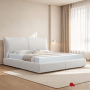 True Contemporary Bed Ashford Beige Fabric Upholstered Platform Bed with Oak Legs- Available in 3 Sizes