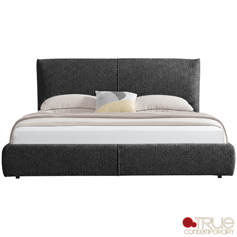 True Contemporary Bed Ashford Grey Fabric Upholstered Platform Bed with Oak Legs - Available in 3 Sizes