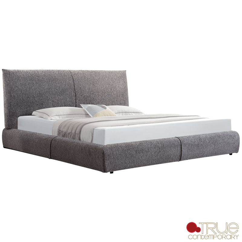 True Contemporary Bed Ashford Grey Fabric Upholstered Platform Bed with Oak Legs - Available in 3 Sizes