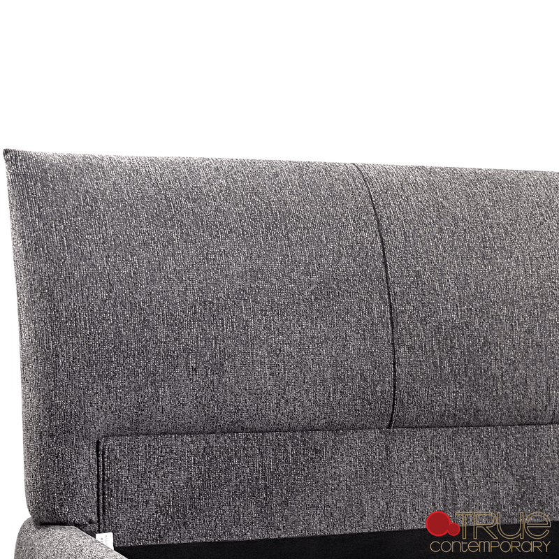 True Contemporary Bed Ashford Grey Fabric Upholstered Platform Bed with Oak Legs - Available in 3 Sizes