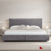 True Contemporary Bed Ashford Grey Fabric Upholstered Platform Bed with Oak Legs - Available in 3 Sizes