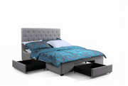 True Contemporary Bed Charlotte Grey Tufted Linen Platform Bed with Three Storage Drawers - Available in 3 Sizes