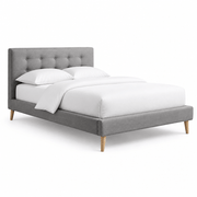 True Contemporary Bed Drew Grey Tufted Linen Platform Bed - Available in 3 Sizes