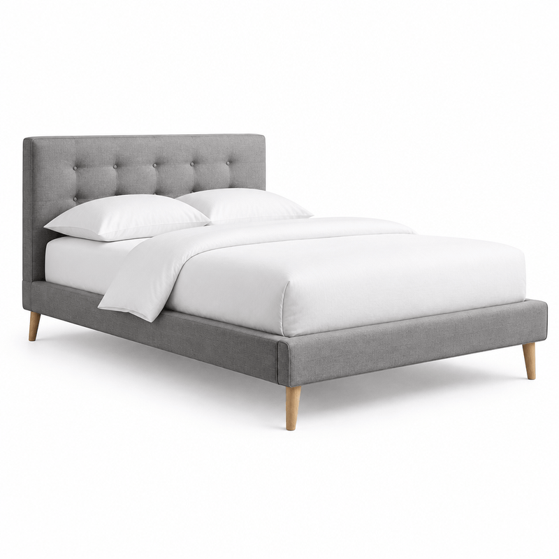 True Contemporary Bed Drew Grey Tufted Linen Platform Bed - Available in 3 Sizes